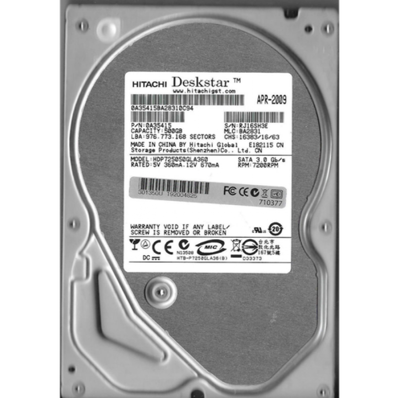 Накопитель HDD SATA  500GB Hitachi (HGST) Deskstar P7K500 7200rpm 16MB (HDP725050GLA360) Refurbished