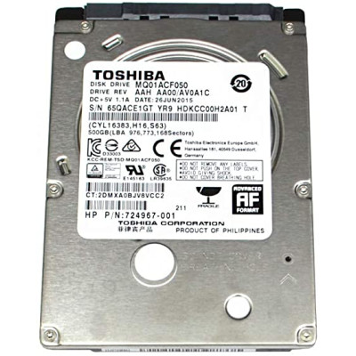 Накопичувач HDD 2.5" SATA  500GB Toshiba 7200rpm 16MB (MQ01ACF050) Ref