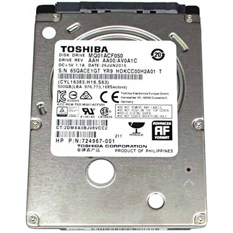 Накопитель HDD 2.5" SATA  500GB Toshiba 7200rpm 16MB (MQ01ACF050) Refurbished