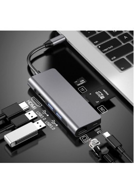 Док-станція ProLogix (PR-WUC-105B) 7 in 1 USB3.1 Type C to HDMI+2*USB3.0+PD+Lan+TF+SD