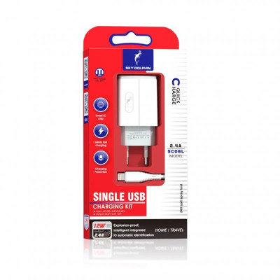 Мережевий зарядний пристрій SkyDolphin SC06L (1USBx2.4A) White (MZP-000178) + кабель Lightning Мережевий зарядний пристрій SkyDolphin SC06L (1USBx2.4A) White (MZP-000178) + кабель Lightning
