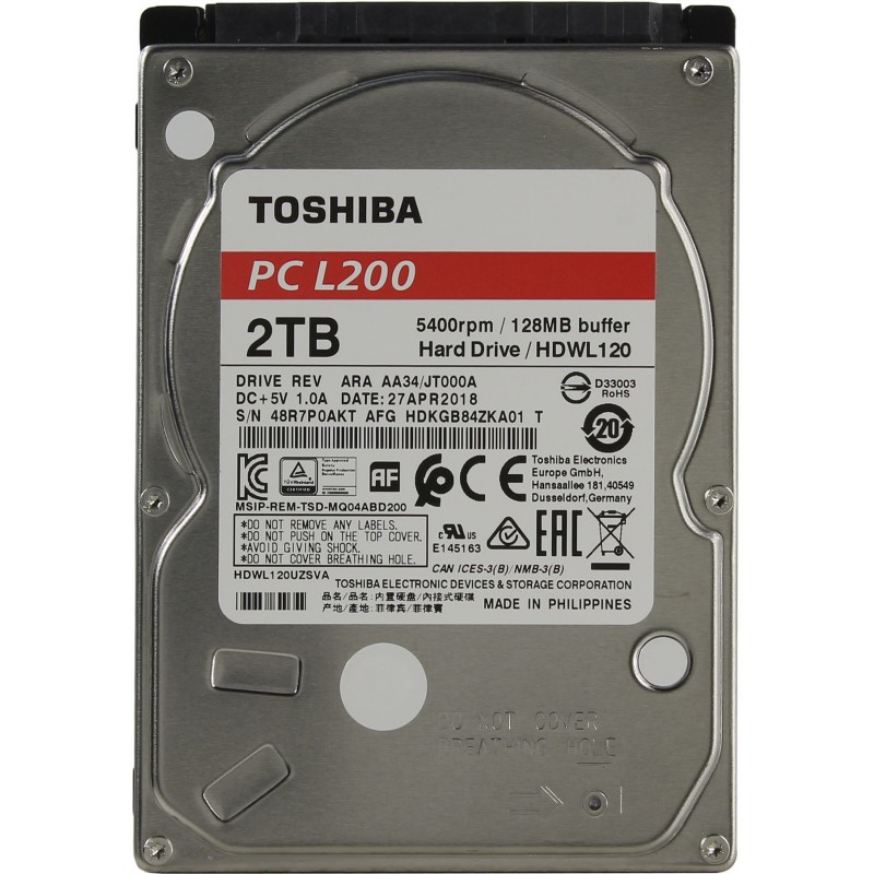 Накопитель HDD 2.5" SATA 2.0TB Toshiba L200 5400rpm 128MB (HDWL120UZSVA)