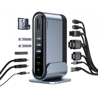 Концентратор USB-C Baseus Multifunctional Working Station Three-Screen Gray (CAHUB-DG0G)