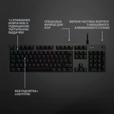 Клавiатура Logitech G512 Carbon Lightsync RGB Mechanical (920-009351) Black USB Клавiатура Logitech G512 Carbon Lightsync RGB Mechanical (920-009351) Black USB