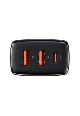 Мережевий зарядний пристрій Baseus Compact Quick Charger 30W QC+ PD (1Type-C + 2USB) Black (CCXJ-E01)