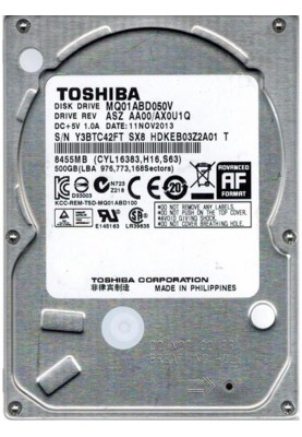 Накопичувач HDD 2.5" SATA  500GB Toshiba 5400rpm 8MB (MQ01ABD050V) Refurbished