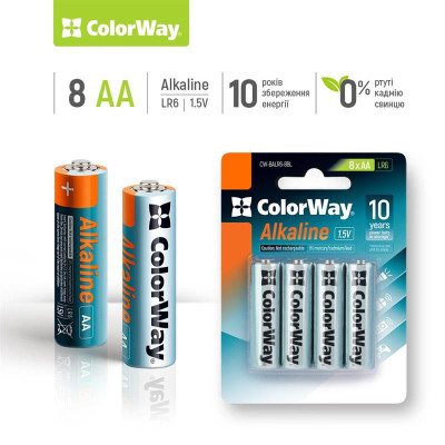 Батарейка ColorWay Alkaline Power AA/LR06 BL 8шт Батарейка ColorWay Alkaline Power AA/LR06 BL 8шт