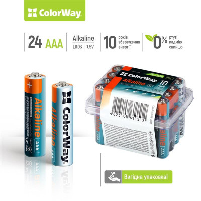 Батарейка ColorWay Alkaline Power AAA/LR03 Plactic Box 24шт Батарейка ColorWay Alkaline Power AAA/LR03 Plactic Box 24шт