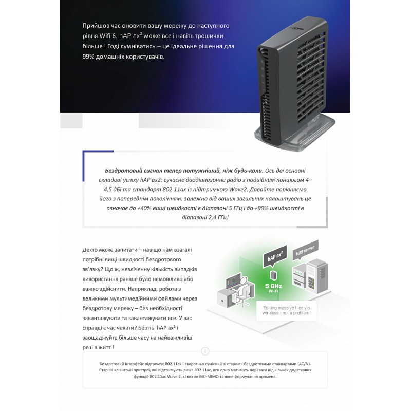 Бездротовий маршрутизатор MikroTik hAP AX2 (C52iG-5HaxD2HaxD-TC)