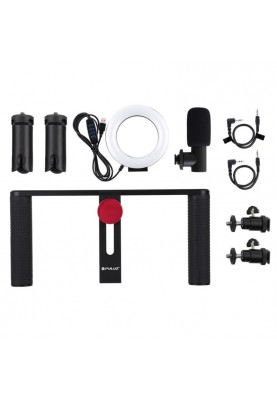 Комплект блогера Puluz PKT3028 4в1 (кільцеве світло, штативне кріплення, тримач для телефону, мікрофон)