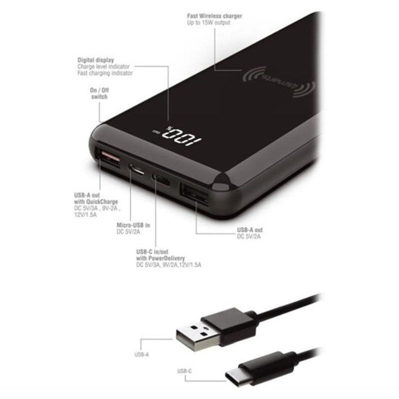 Універсальна мобільна батарея 4smarts VoltHub Ultimate 2 10000mAh QC, PD 18W, Wireless, Black