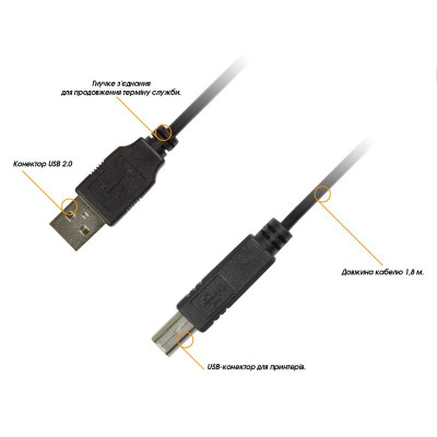 Кабель Piko USB - USB Type-B V 2.0 (M/M), 1.8 м, чорний (1283126474033)