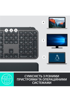 Клавіатура бездротова Logitech MX Keys Plus Advanced Wireless Illuminated Keyboard with Palm Rest Graphite UA (920-009416)