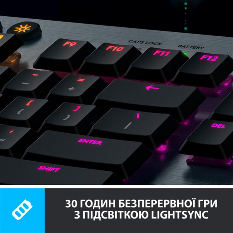 Клавiатура бездротова Logitech G915 Lightspeed Wireless RGB Mechanical Clicky Black (920-009111)