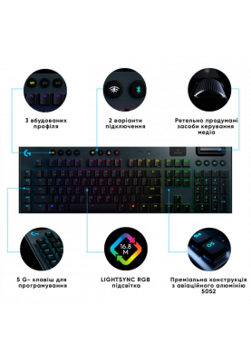 Клавiатура бездротова Logitech G915 Lightspeed Wireless RGB Mechanical Clicky Black (920-009111)