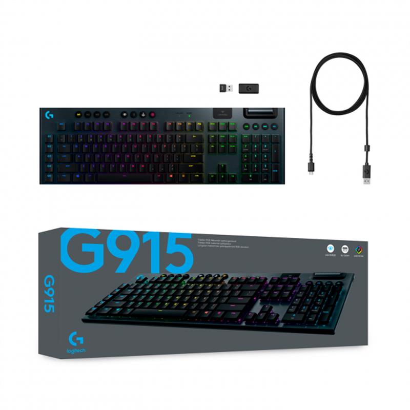 Клавiатура бездротова Logitech G915 Lightspeed Wireless RGB Mechanical Clicky Black (920-009111)