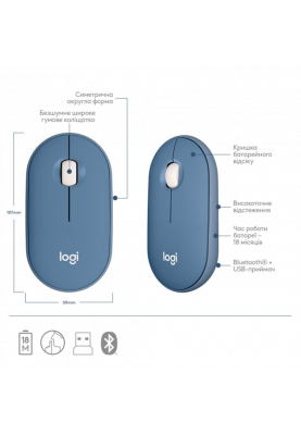 Мишка бездротова Logitech Pebble M350 (910-006753) Blueberry USB