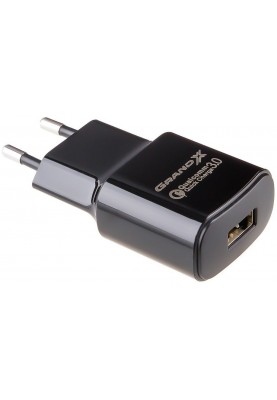 Мережевий зарядний пристрій Grand-X Quick Charge 3.0 (1xUSB 1.5-3A) Black (CH-550B)