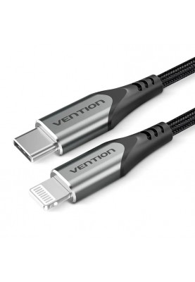 Кабель Vention USB Type-C - Lightning (M/M) швидка зарядка, PD 18 W, 3 A, 480 Mbps, 1 м, Grey (TACHF)