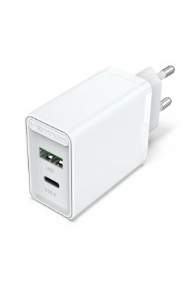 Мережевий зарядний пристрій Vention USB Type C + QC4.0 (18-20W) White (FBBW0-EU)