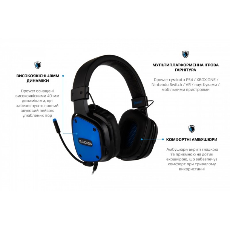 Гарнітура Sades SA-722 Dpower Black/Blue (sa722blj)