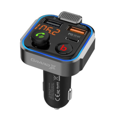 FM-трансмітер Grand-X 99GRX Hands Free, Bluetooth V5.0, 2USB, QC3.0, PD