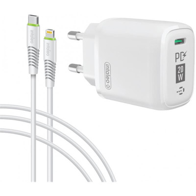 Мережевий зарядний пристрій Intaleo TCGQPD120L (1USBx3A) White (1283126510007) + кабель Lightning Мережевий зарядний пристрій Intaleo TCGQPD120L (1USBx3A) White (1283126510007) + кабель Lightning