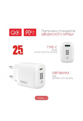 Мережевий зарядний пристрій Intaleo TCGQPD125 (1USBx3A) White (1283126538827)