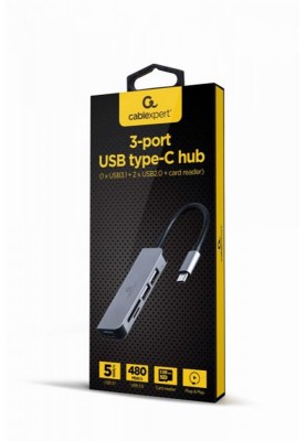 Концентратор USB Type-C Cablexpert 1xUSB3.1, 2xUSB2.0, кардрідер, метал, сірий (UHB-CM-CRU3P1U2P2-01)