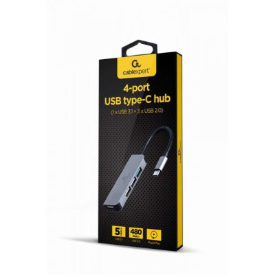 Концентратор USB Type-C Cablexpert 1xUSB3.0, 3хUSB2.0, метал, Grey (UHB-CM-U3P1U2P3-01)