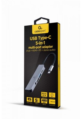 Док-станція Cablexpert USB-C 5-в-1 (A-CM-COMBO5-02) USB/HDMI/PD/Аудіо 3,5