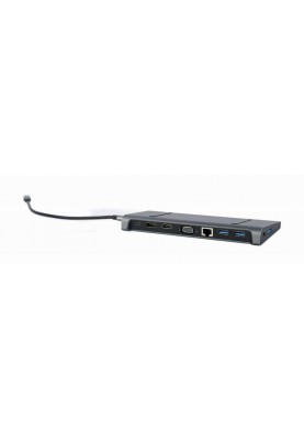 Док-станція Cablexpert USB-C 9-в-1 (A-CM-COMBO9-02) USB-хаб + HDMI/VGA/PD/LAN/3.5-мм аудіо