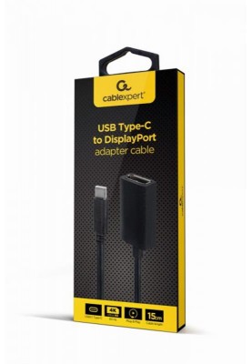 Адаптер Cablexpert USB Type-C - DisplayPort (M/F), 0.15 м, чорний (A-CM-DPF-02)