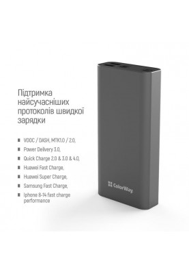 Універсальна мобільна батарея ColorWay 20000mAh Gray (CW-PB200LPH3GR-PDD)