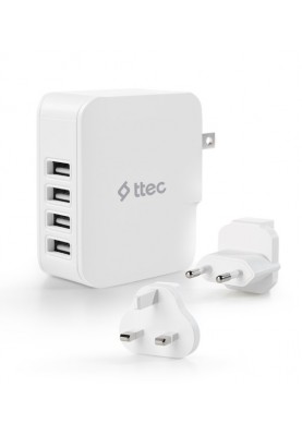 Мережевий зарядний пристрій Ttec Quattro Traveler 4хUSB 5.1A/25Вт White (2SC02BUK)