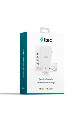 Мережевий зарядний пристрій Ttec Quattro Traveler 4хUSB 5.1A/25Вт White (2SC02BUK)