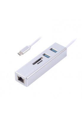 Концентратор USB Type-C Maxxter 2хUSB3.0, RJ-45, microSD/TF, метал, Grey (NECH-2P-SD-01)