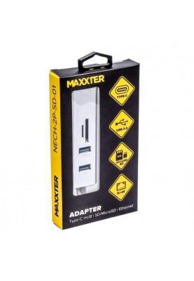 Концентратор USB Type-C Maxxter 2хUSB3.0, RJ-45, microSD/TF, метал, Grey (NECH-2P-SD-01)