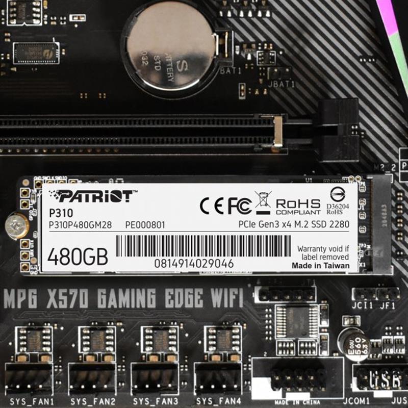 Накопичувач SSD  480GB Patriot P310 M.2 2280 PCIe NVMe 3.0 x4 TLC (P310P480GM28)