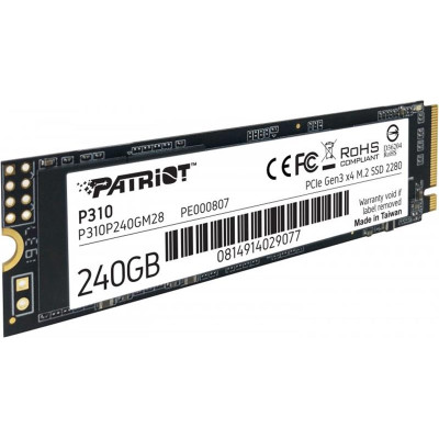 Накопичувач SSD  240GB Patriot P310 M.2 2280 PCIe NVMe 3.0 x4 TLC (P310P240GM28)