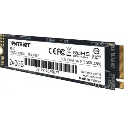 Накопичувач SSD  240GB Patriot P310 M.2 2280 PCIe NVMe 3.0 x4 TLC (P310P240GM28)