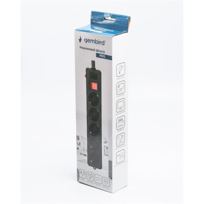 Фільтр живлення Gembird Pro (SPG5-G-15B-PRO) 5 розеток, 4.5м, чорний Фільтр живлення Gembird Pro (SPG5-G-15B-PRO) 5 розеток, 4.5м, чорний
