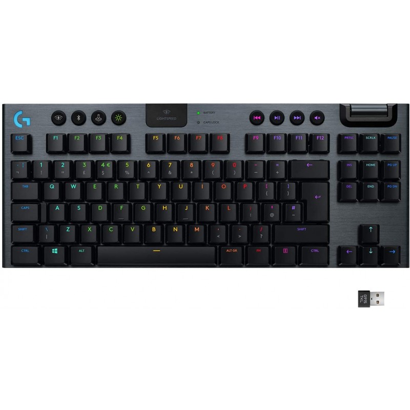 Клавiатура бездротова Logitech G915 TKL Lightspeed Wireless RGB Mechanical Carbon Tactile Switch (920-009503)