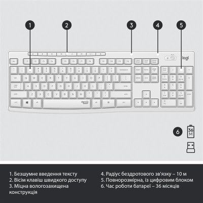 Комплект (клавiатура, миша) бездротовий Logitech MK295 Combo White (920-009824) Комплект (клавiатура, миша) бездротовий Logitech MK295 Combo White (920-009824)