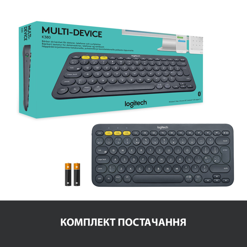 Клавіатура бездротова Logitech K380 Multi-Device Bluetooth Black (920-007582)