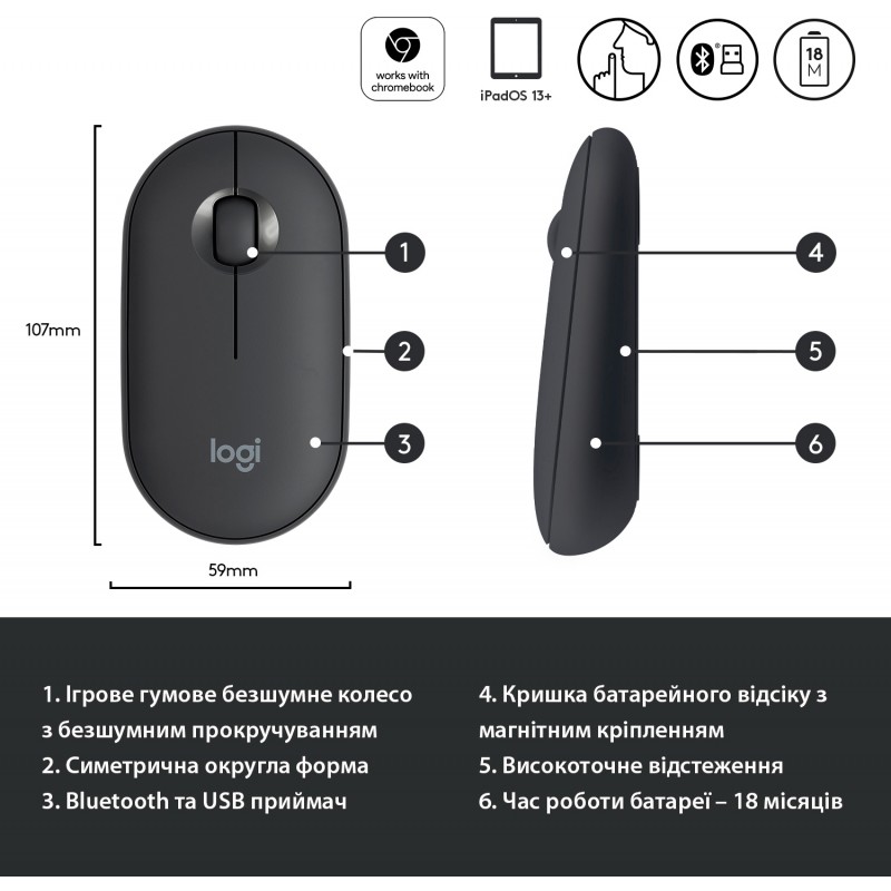 Мишка бездротова Logitech Pebble M350 (910-005718) Black USB