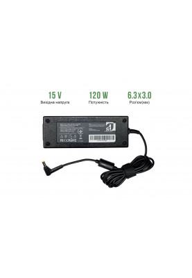 Блок живлення 1StCharger для ноутбука Toshiba 15V 120W 8A 6.3x3.0 + каб.живл. (AC1STTO120WA)