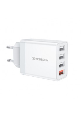 Мережевий зарядний пристрій WK WP-U125 QC3.0 33W (EU) 4*USB, White (6941027616512)