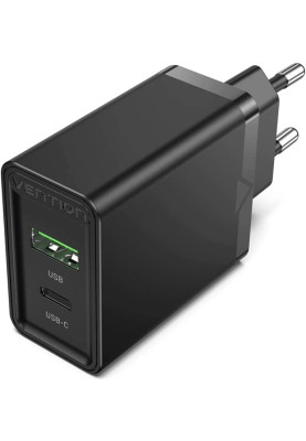 Мережевий зарядний пристрій Vention USB Type C + QC4.0 (18-20W) Black (FBBB0-EU)