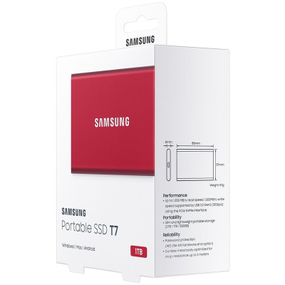 Накопичувач зовнішній SSD 2.5` USB 1.0TB Samsung T7 Red (MU-PC1T0R/WW)